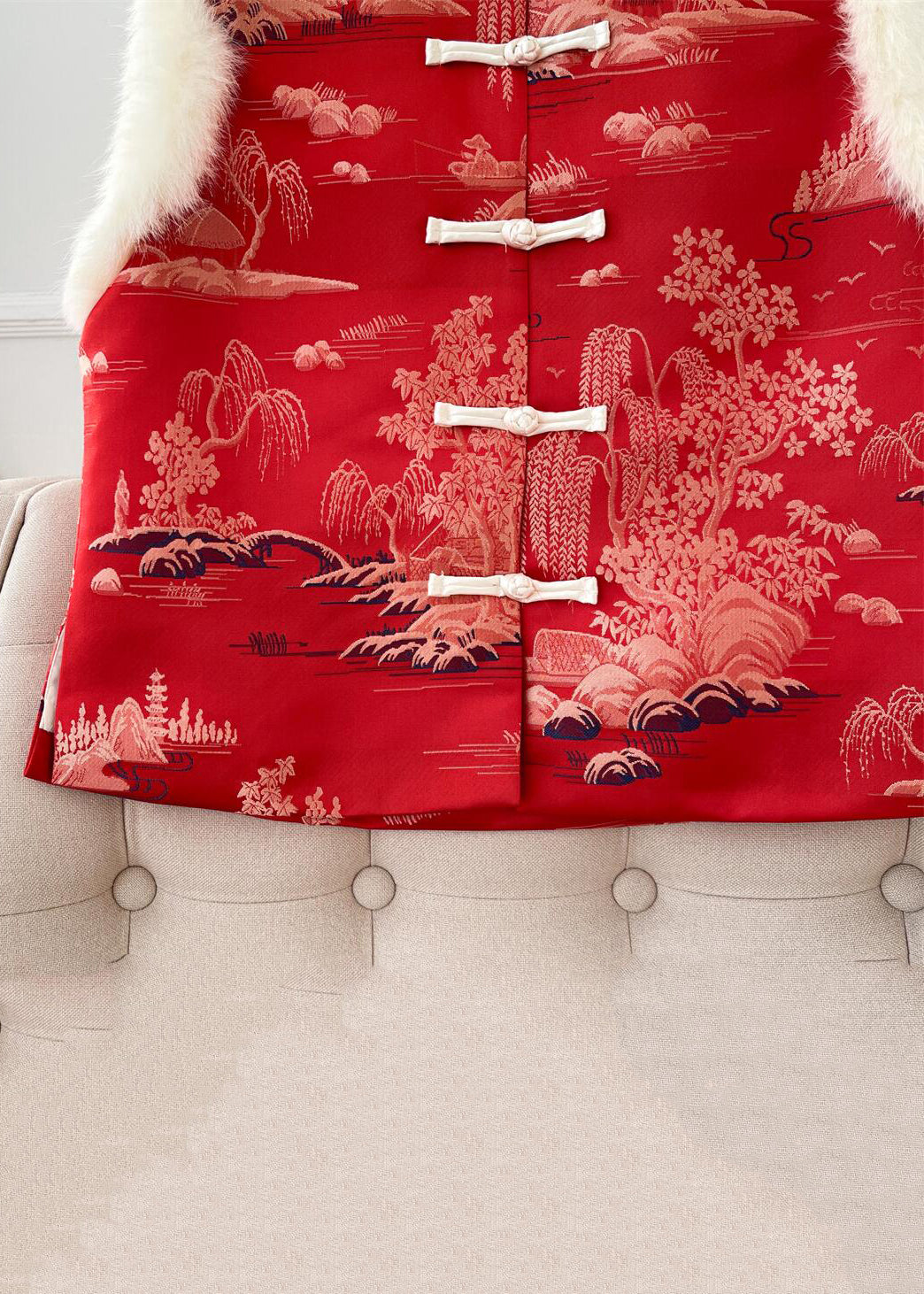 New Red Fluffy Print Patchwork Thick Waistcoat Sleeveless Qo062