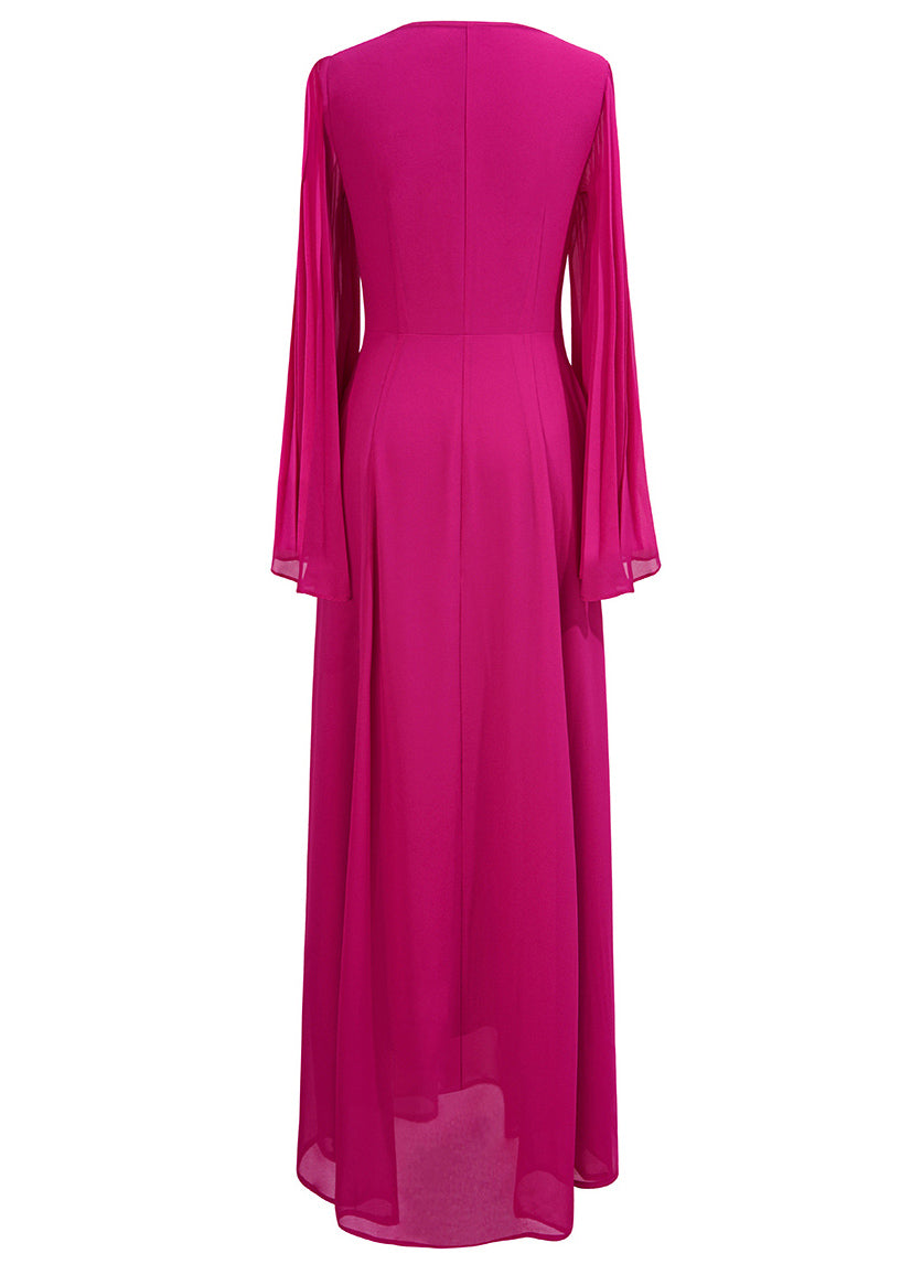 New Rose Square Collar Wrinkled Chiffon Long Dresses Fall Am1012