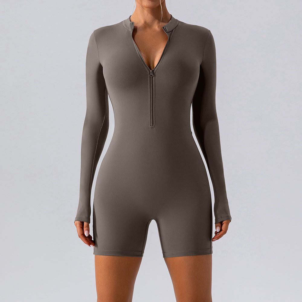 Long Sleeve Zipper One Piece Dance Training Fitness Sports Jumpsuit Tight Yoga Clothes