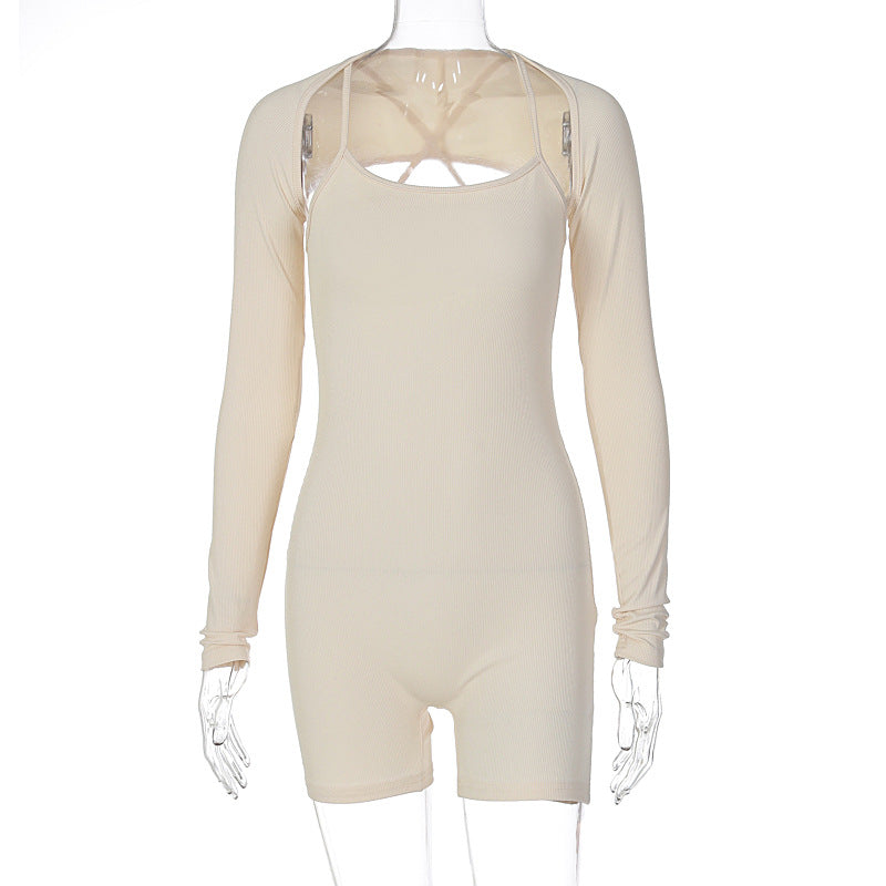 Clothing Autumn U Collar Shawl Tight Jumpsuit