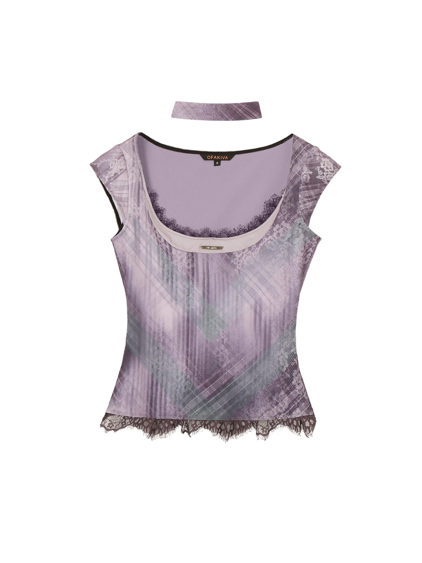 Of Akiva -inspired Plaid Camisole Top - Sleeveless Scoop Neck Blouse With Lace Trim and Matching Choker