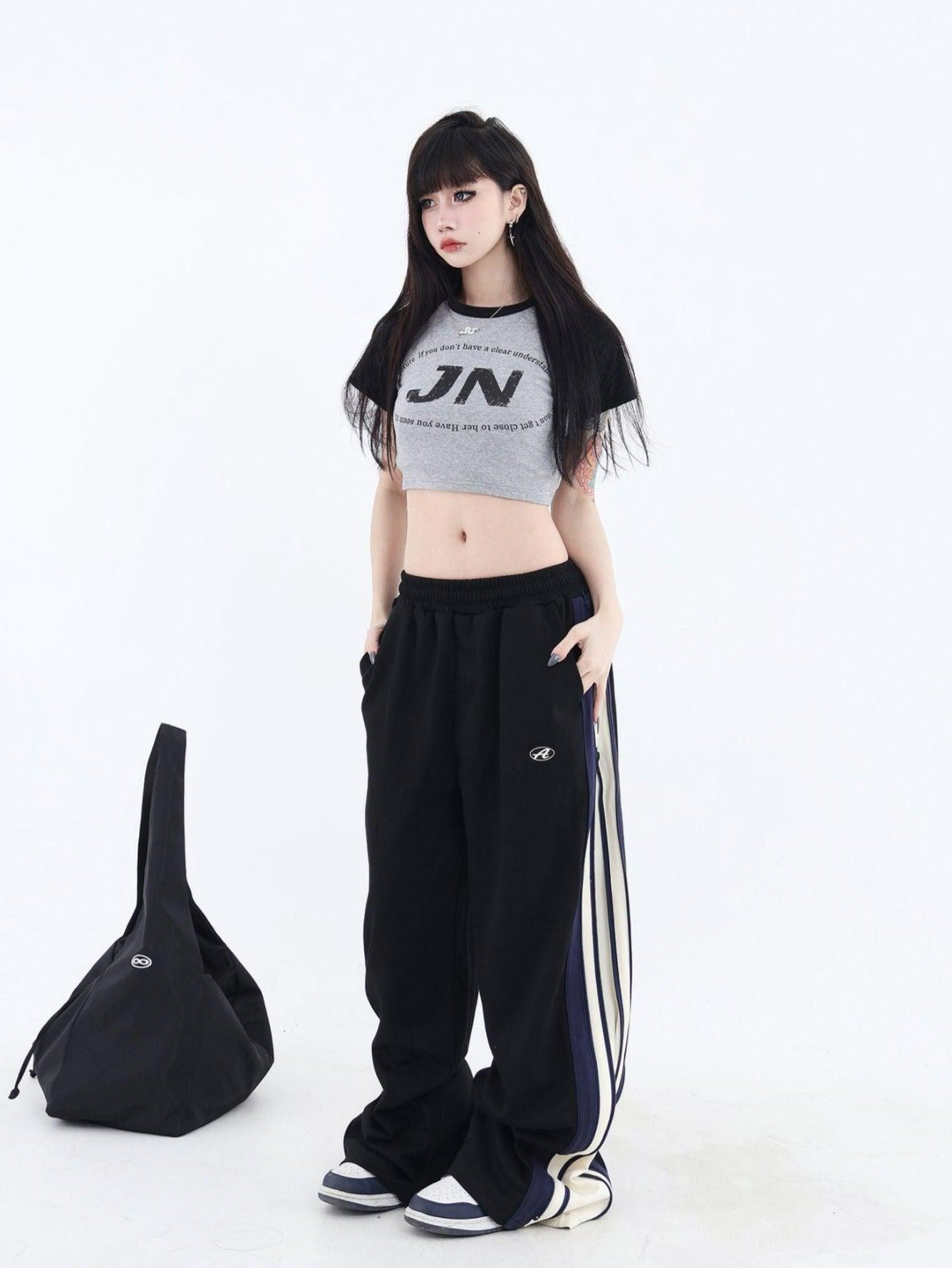 Cropped T-shirt With Logo and Slogan