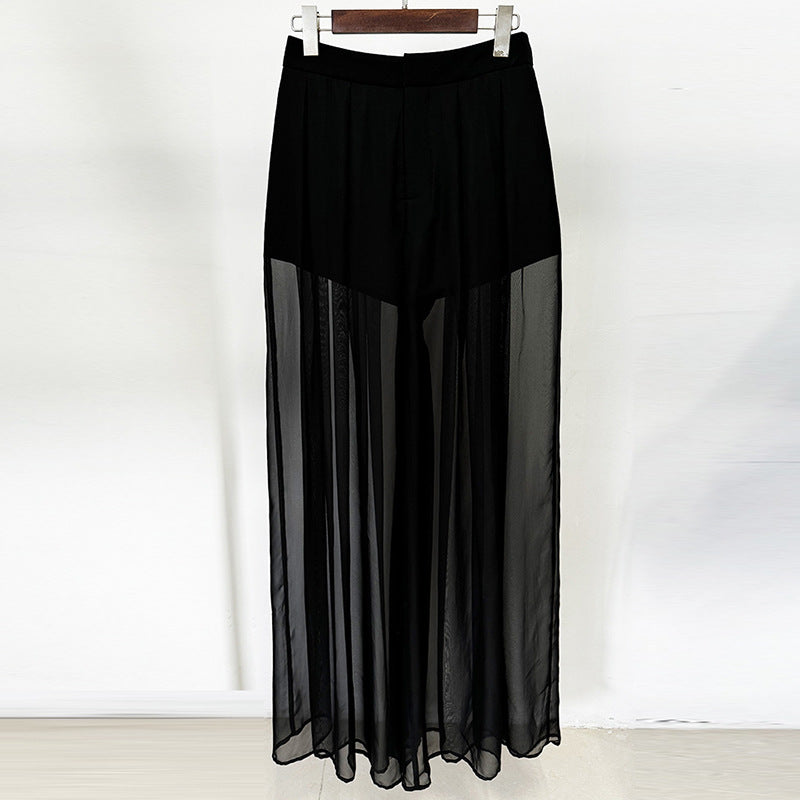 Spring Stars Mesh Patchwork Heavy Industry Beads Blazer Chiffon Trousers Two Piece Pant Sets