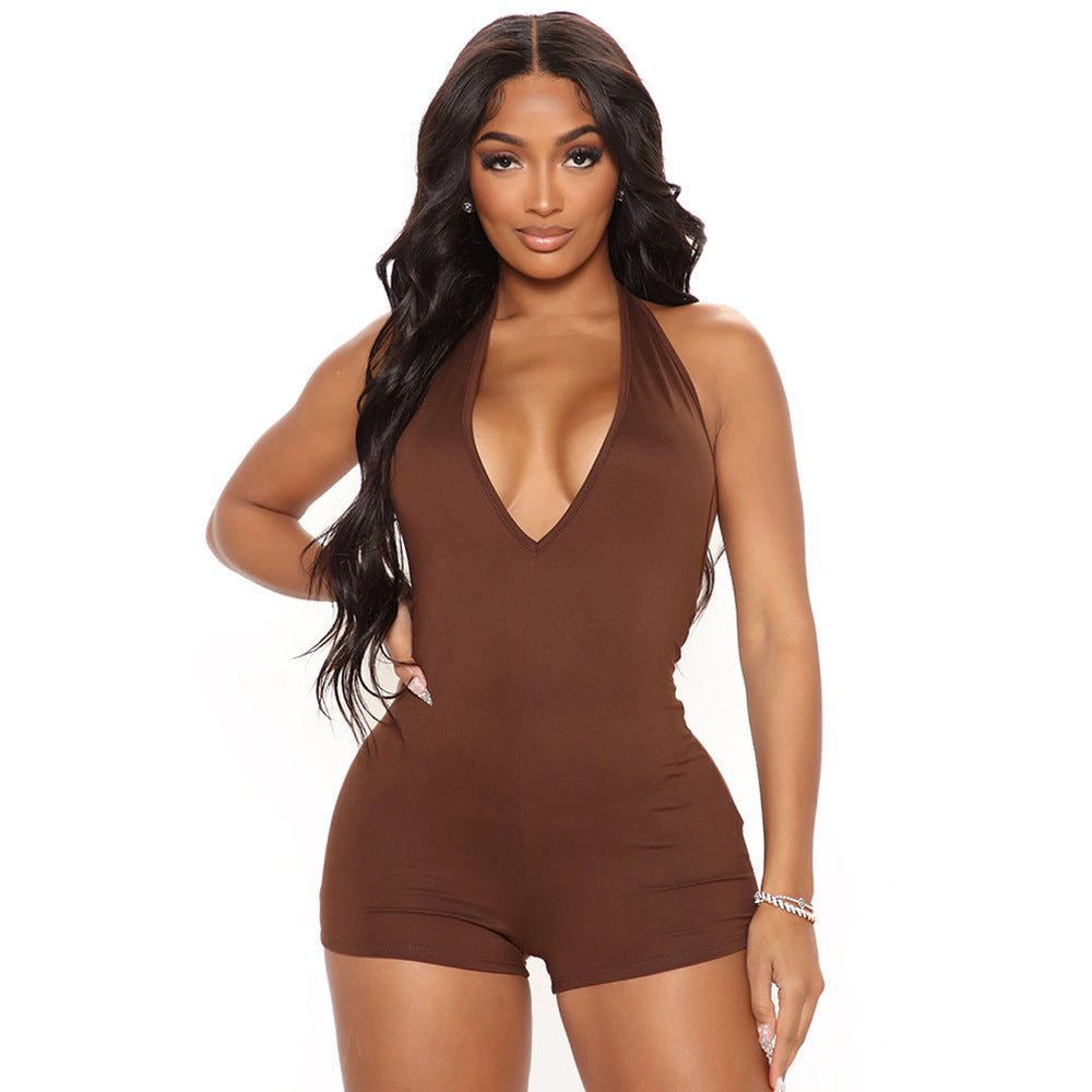 Summer Clothing V Neck Tight Halter Backless Jumpsuit