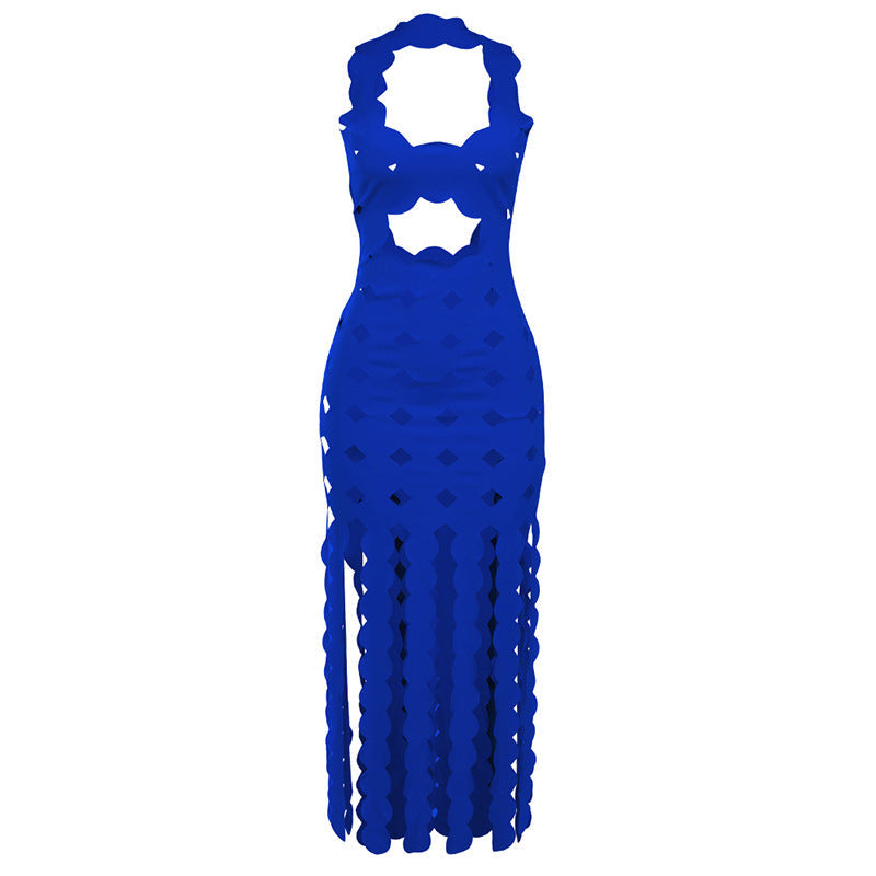Summer Clothing Sleeveless Hollow Out Cutout High Waist Slim Slimming Maxi Dress