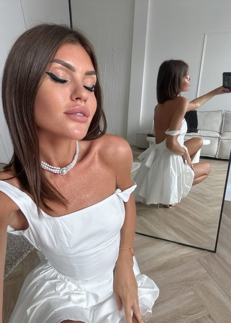 White Ribbon-back Mini Dress