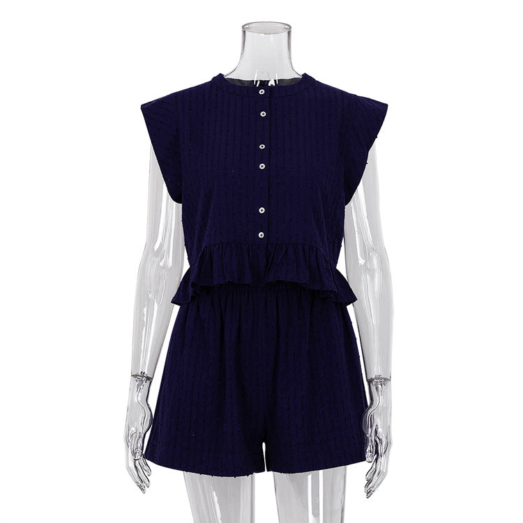 ��moq-5 Packs�� Summer Jacquard Short Sleeve Sense of Design Shirt Office Shorts Set for