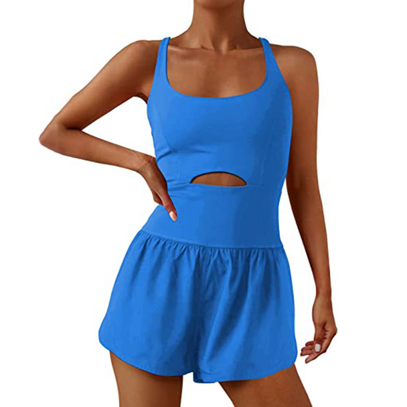 Sports Shorts Hollow Out Cutout Cross Back Loose Comfortable Workout Clothes Vest Jumpsuit