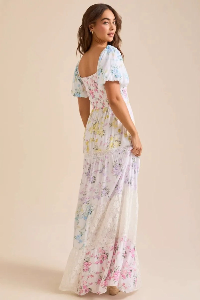 Print Short Sleeve A-line Midi Dress