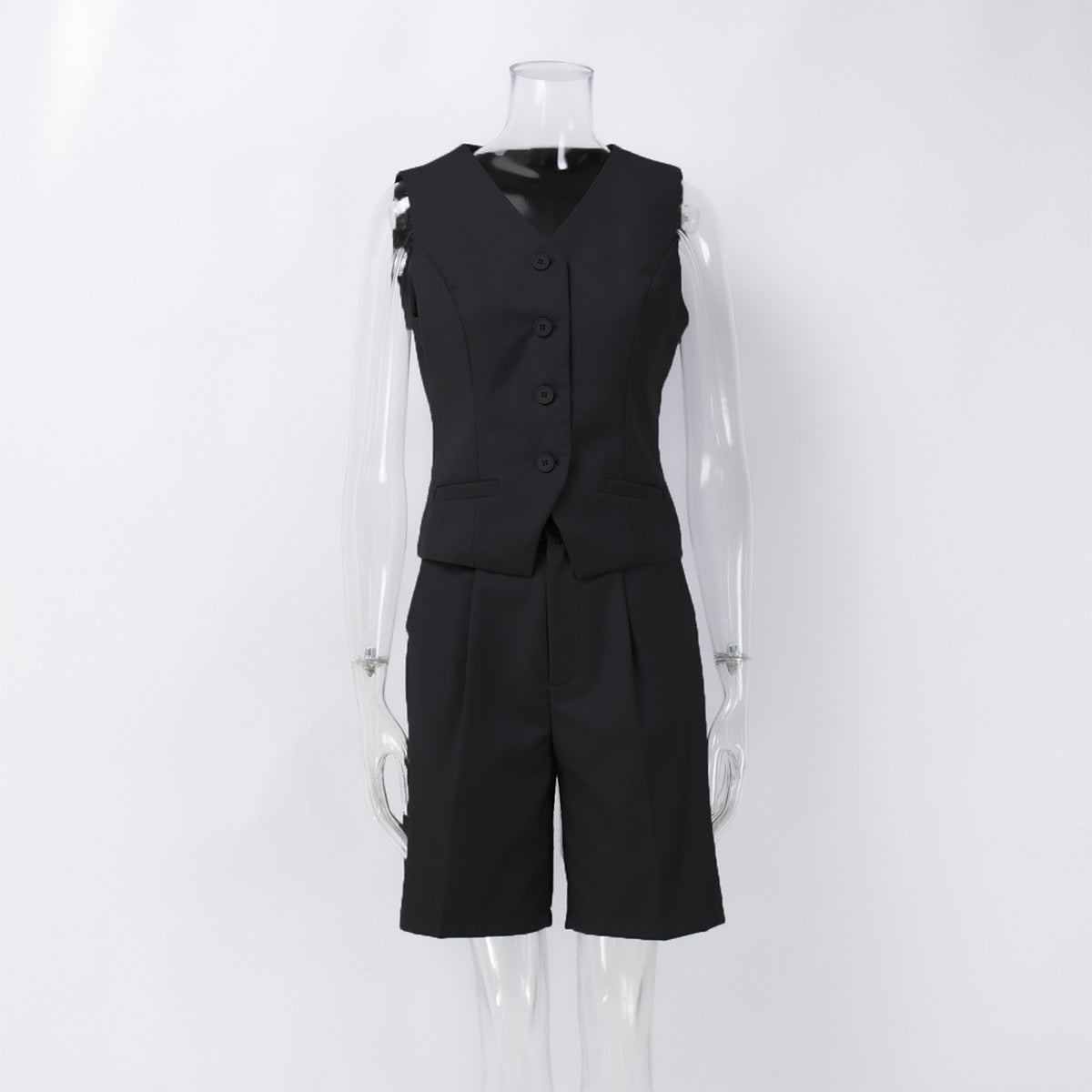 Vest Jacket Spring Summer V Neck Single Breasted Vest Straight Shorts Set