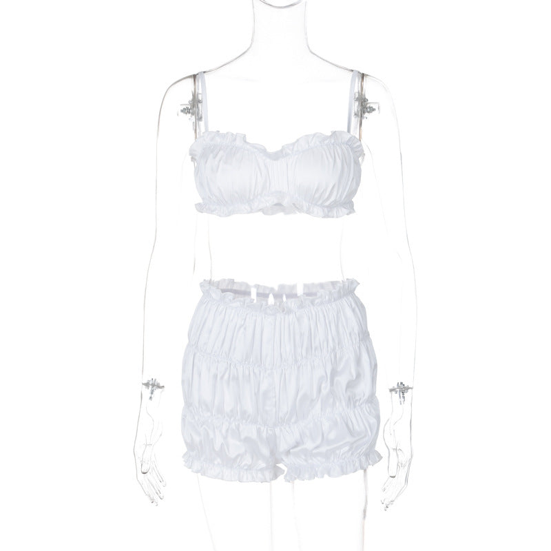 In Clothing Summer Suspenders Bandeau Slim Fit Pleated Shorts Set