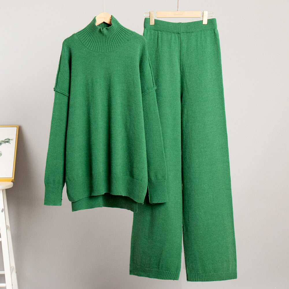 Turtleneck Sweater Suit Autumn Winter Loose Lazy Thickened Knitting Trousers Suit