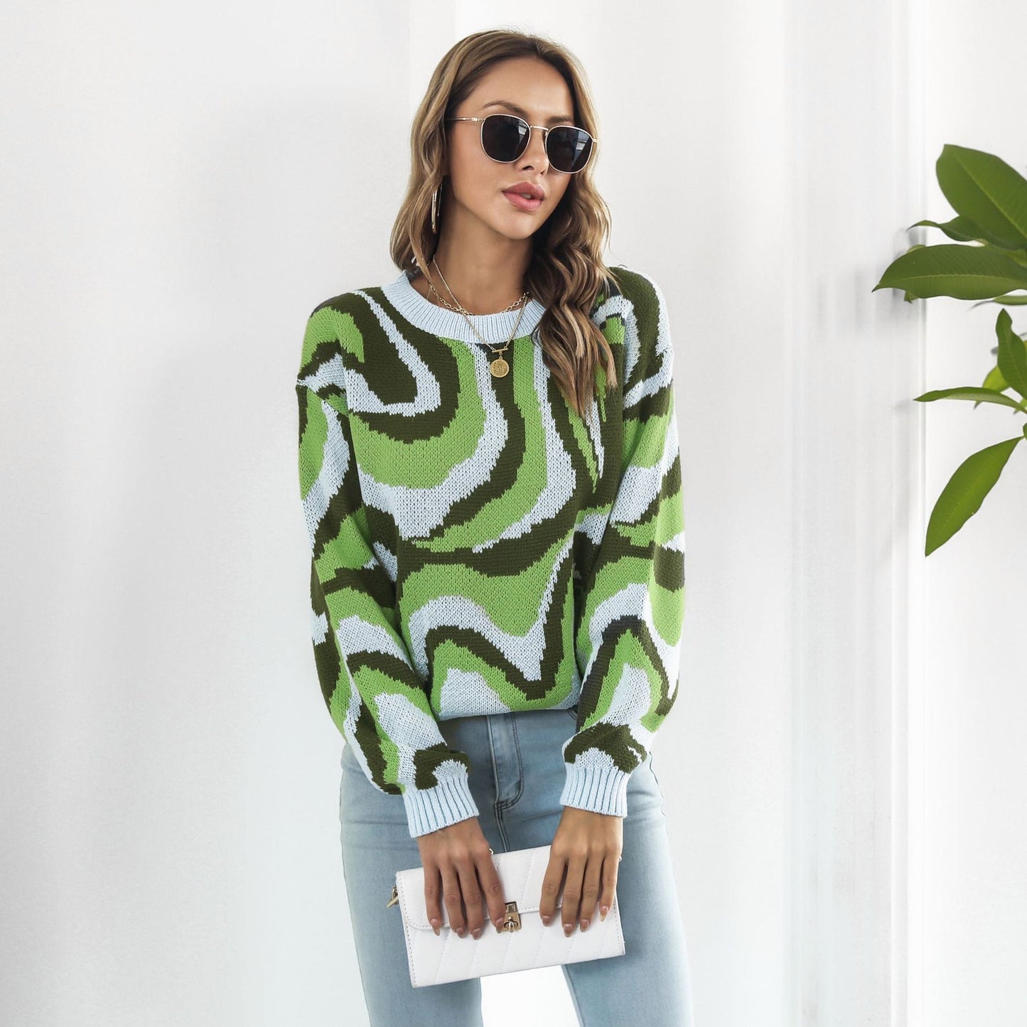 Tie Dyed Brocade Sweater Loose Autumn Winter Long-sleeved Knitwear Sweater