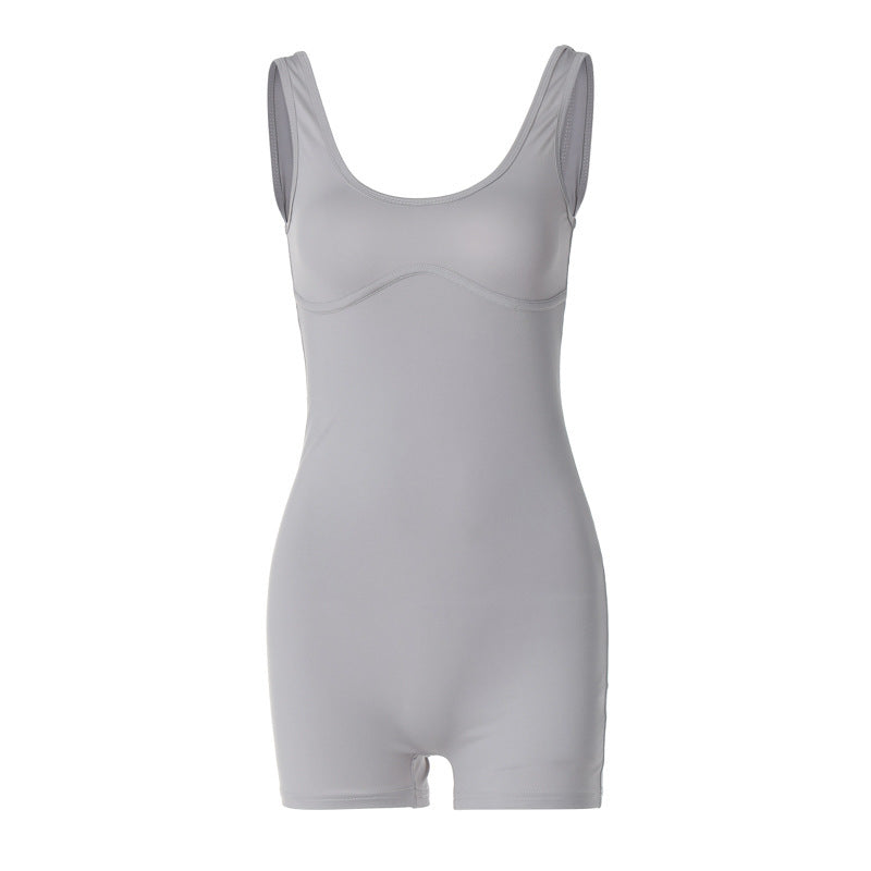 Clothing Summer Street Shooting Color Slim U Neck Shoulder Strap Jumpsuit