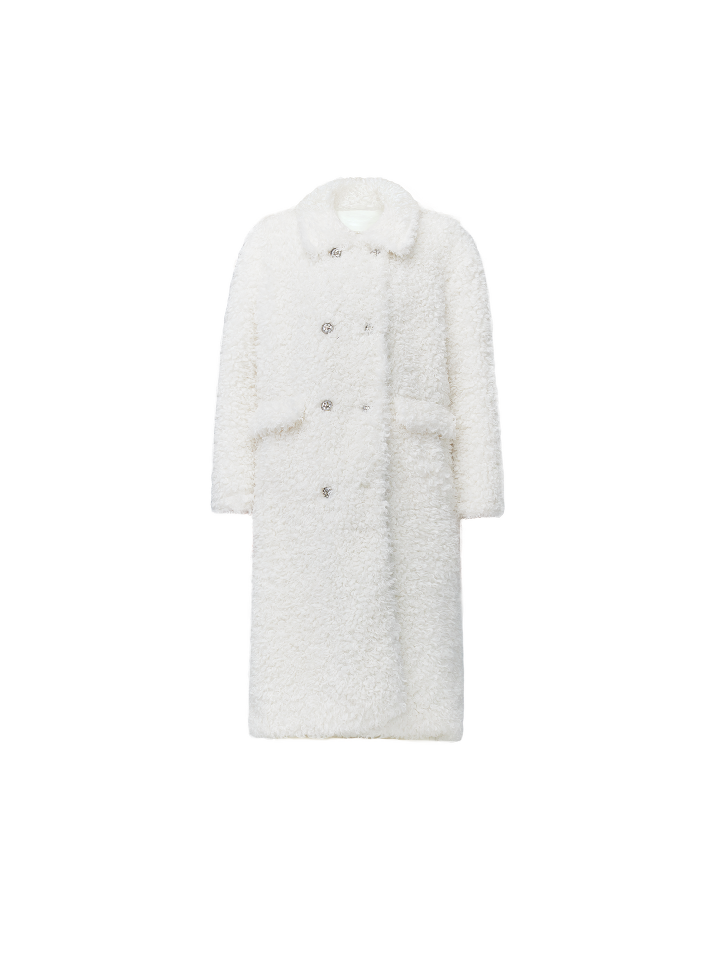 Luxurious White Teddy Bear Coat: Double-breasted Faux Fur Longline Outerwear