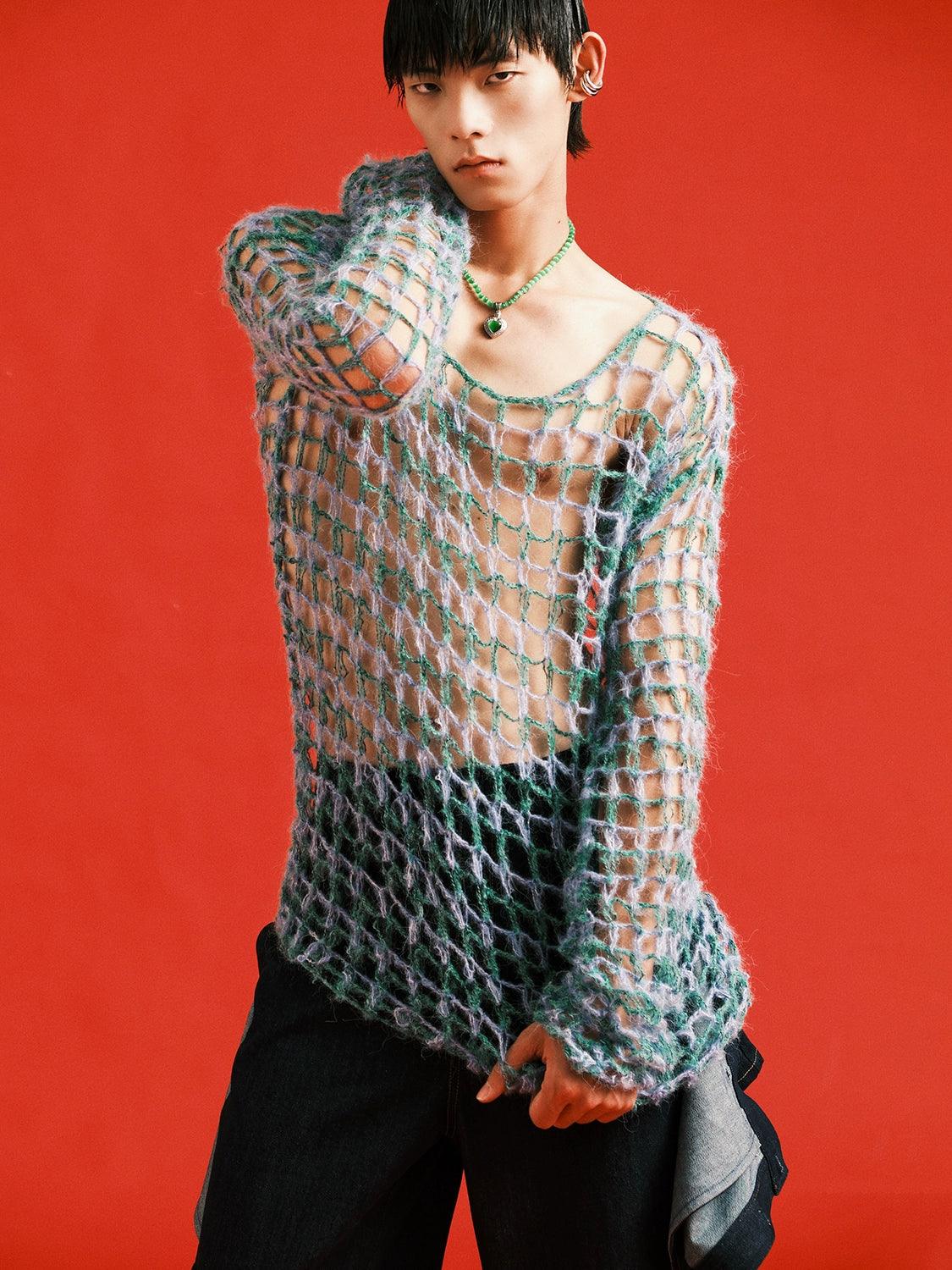 Two-tone Open Knit Sweater