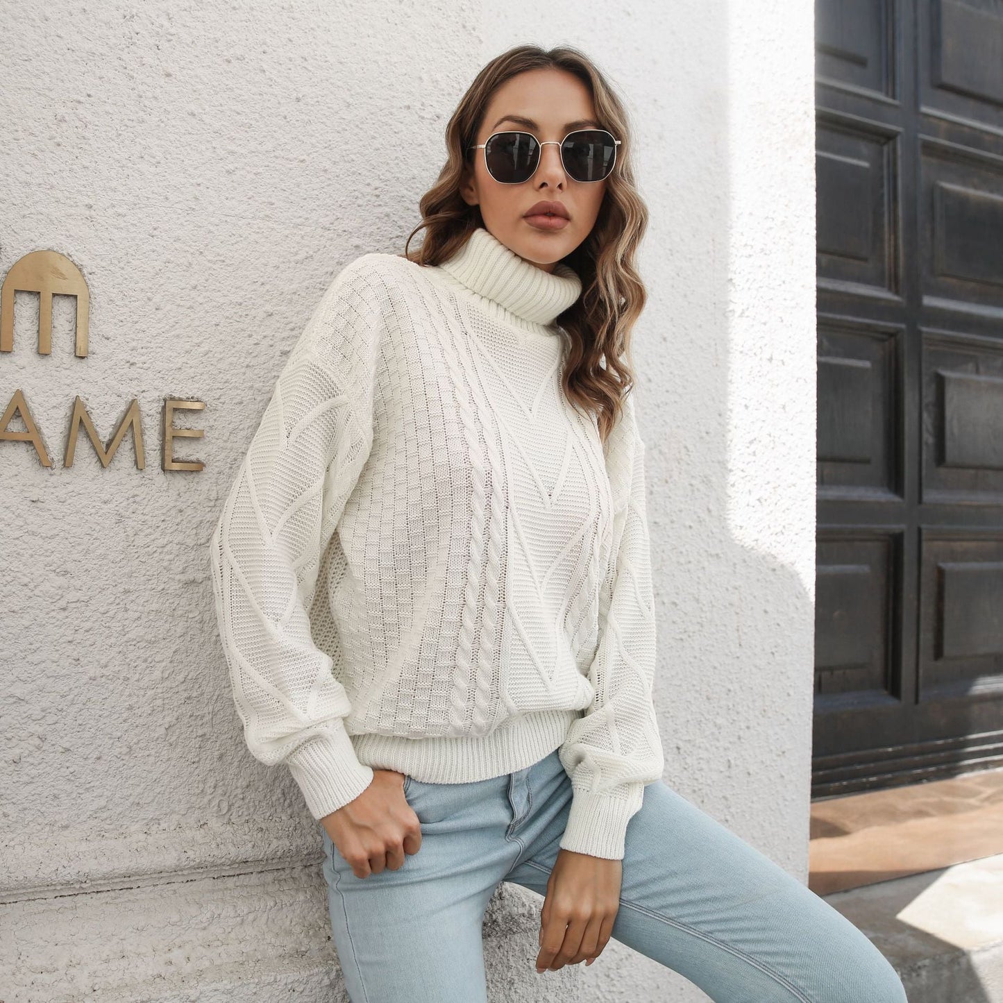 Design Three Dimensional Turtleneck Sweater Loose Autumn Winter Long Sleeve Sweater