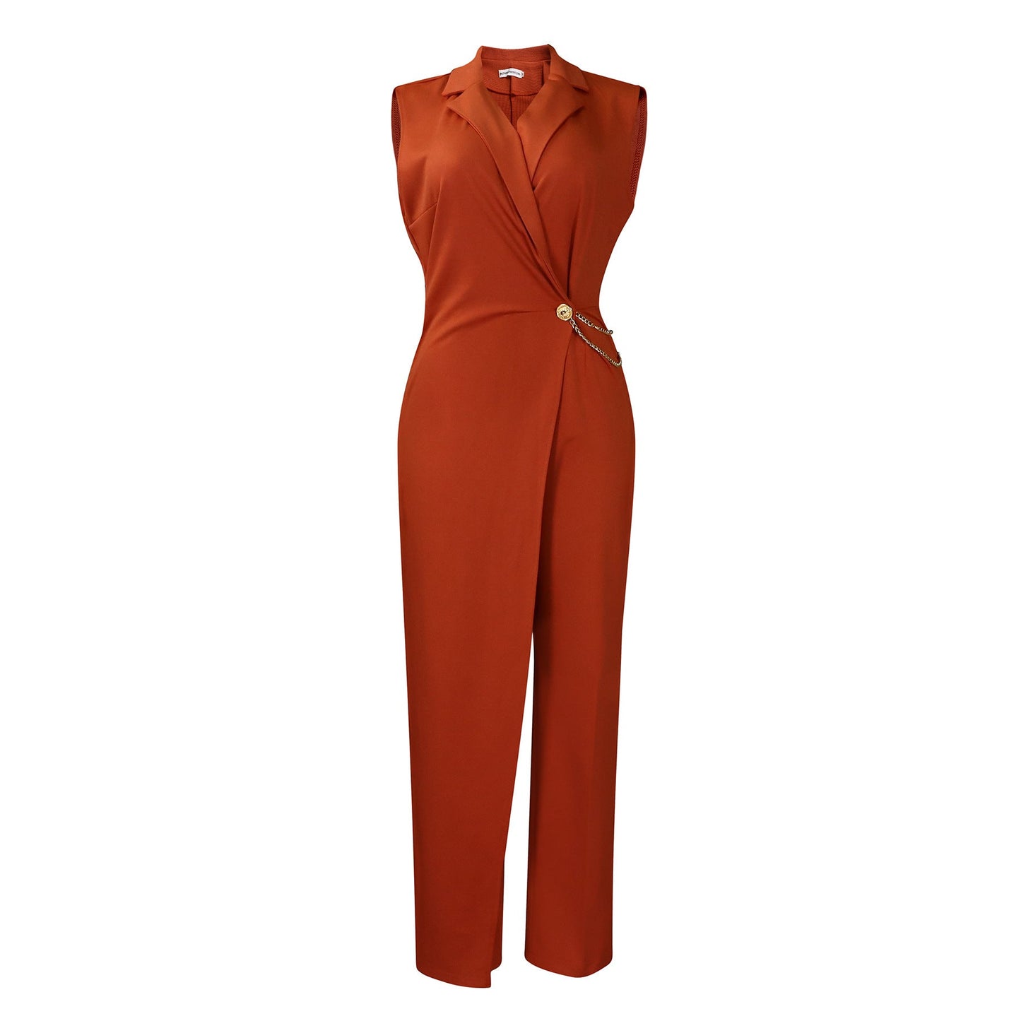Clothing Suit Collar Tight Waist Chain Loose Wide Leg Jumpsuit