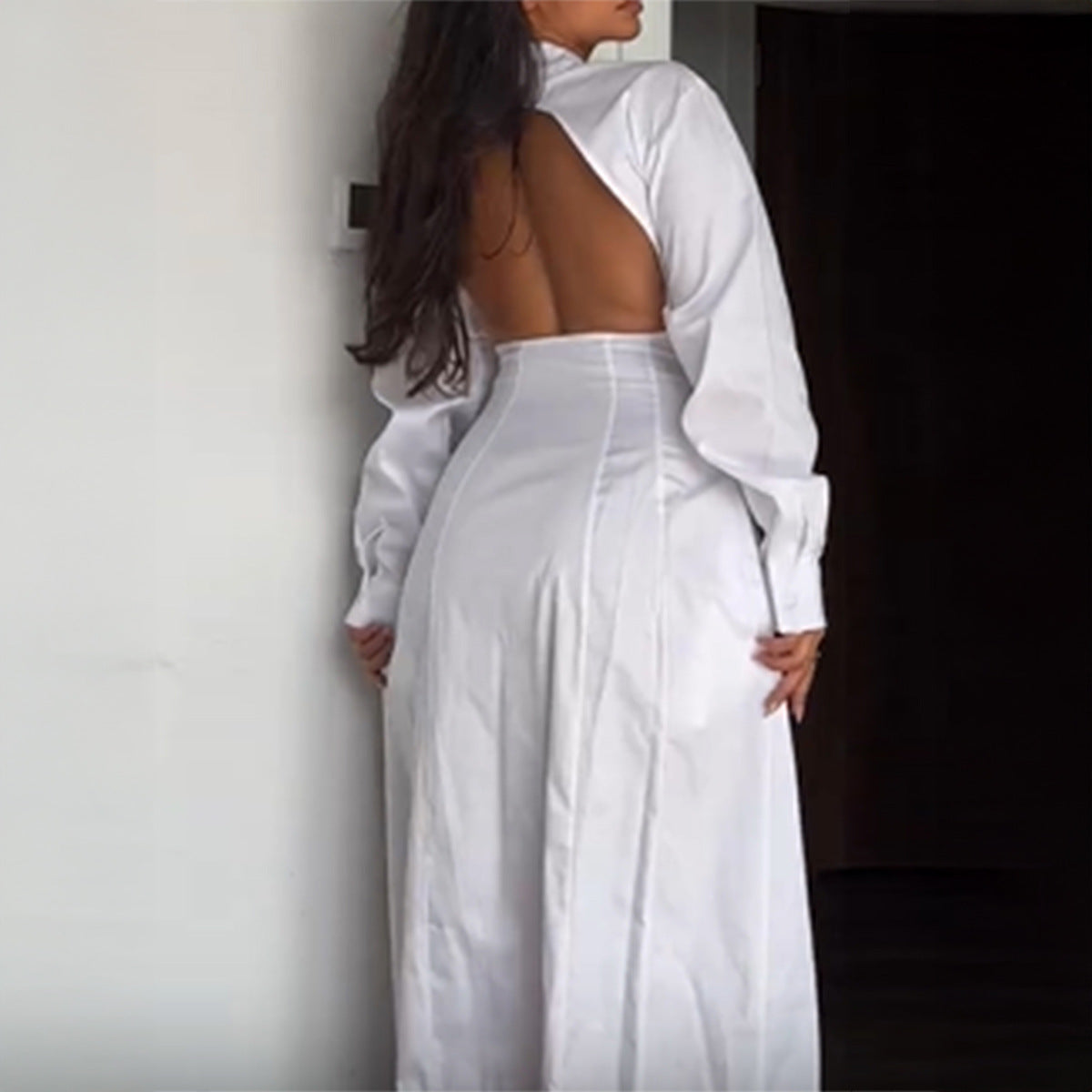 Spring Summer Backless Waist Trimming Color Dress Maxi Dress Clothing