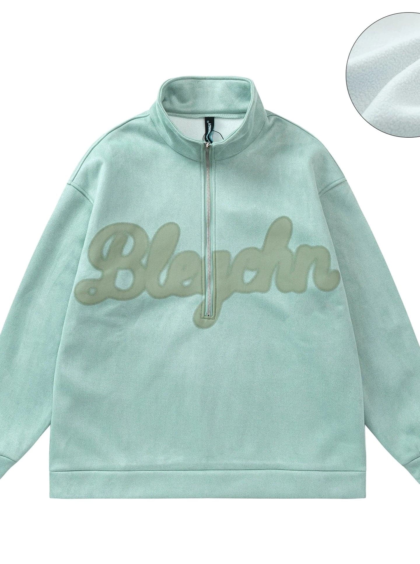 Oversized Suede Sweatshirt With Zipper Polo Collar
