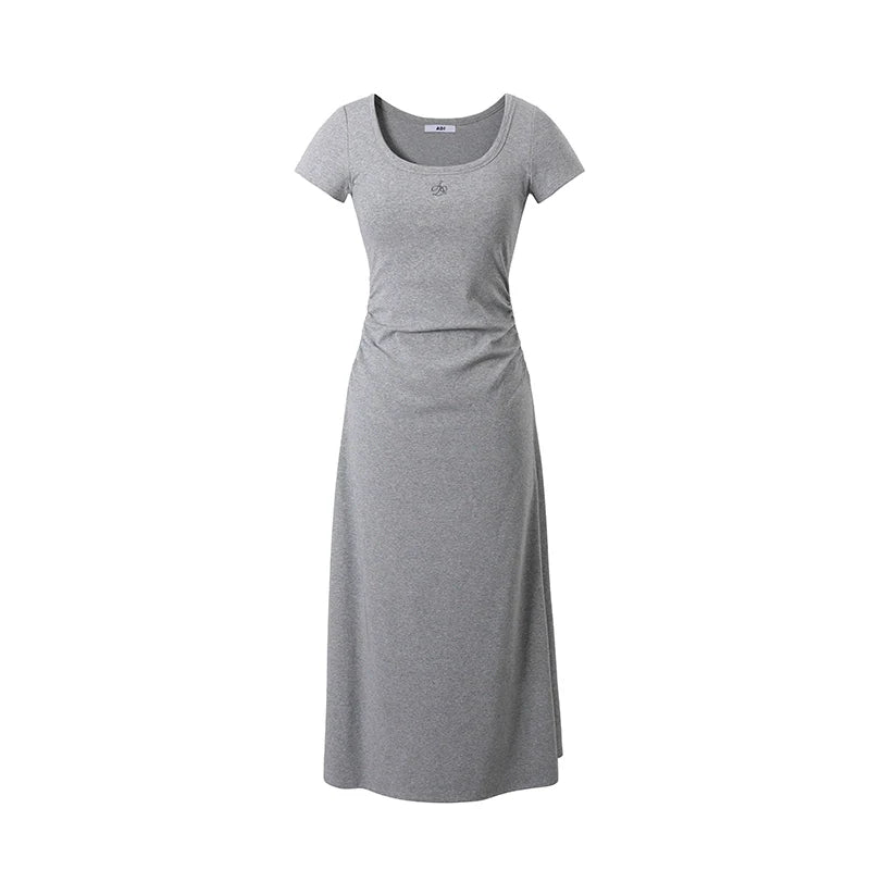 Scoop Neck Maxi T-shirt Dress - Side Ruched Jersey Knit Gown
