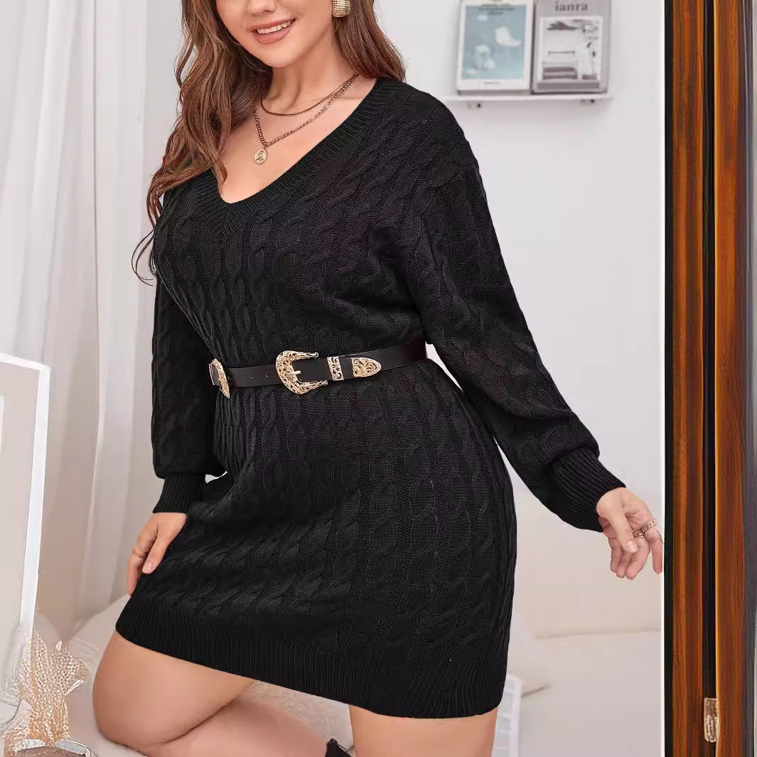 Sweater Dress Clothing Custom One Piece Woolen V Neck Knitted Dress No Belt