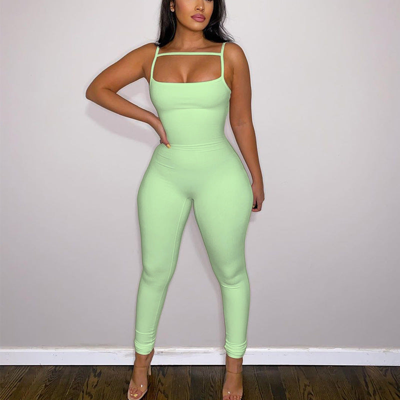 Clothing Summer Slim Bottoming Sunken Stripe Suspender Jumpsuit
