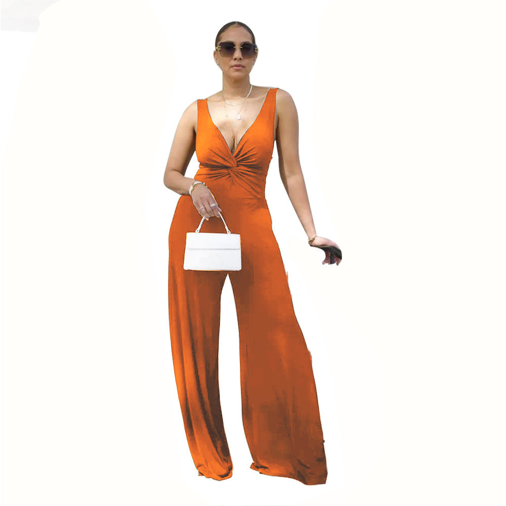 Clothing Deep V Plunge Neck Backless Sleeveless Jumpsuit
