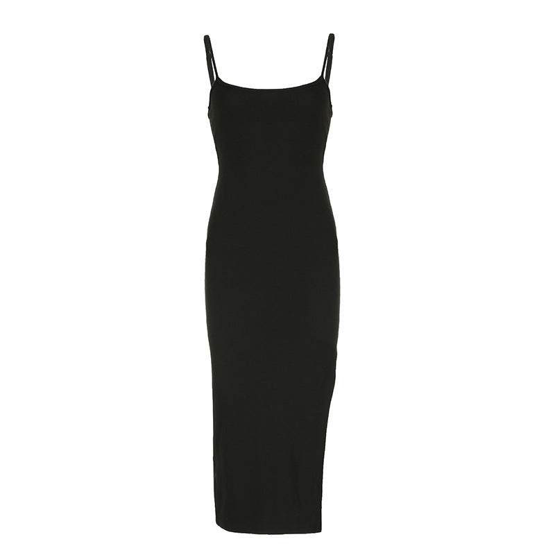 Personality Color Slim Hip Backless Cutout Sling Maxi Dress