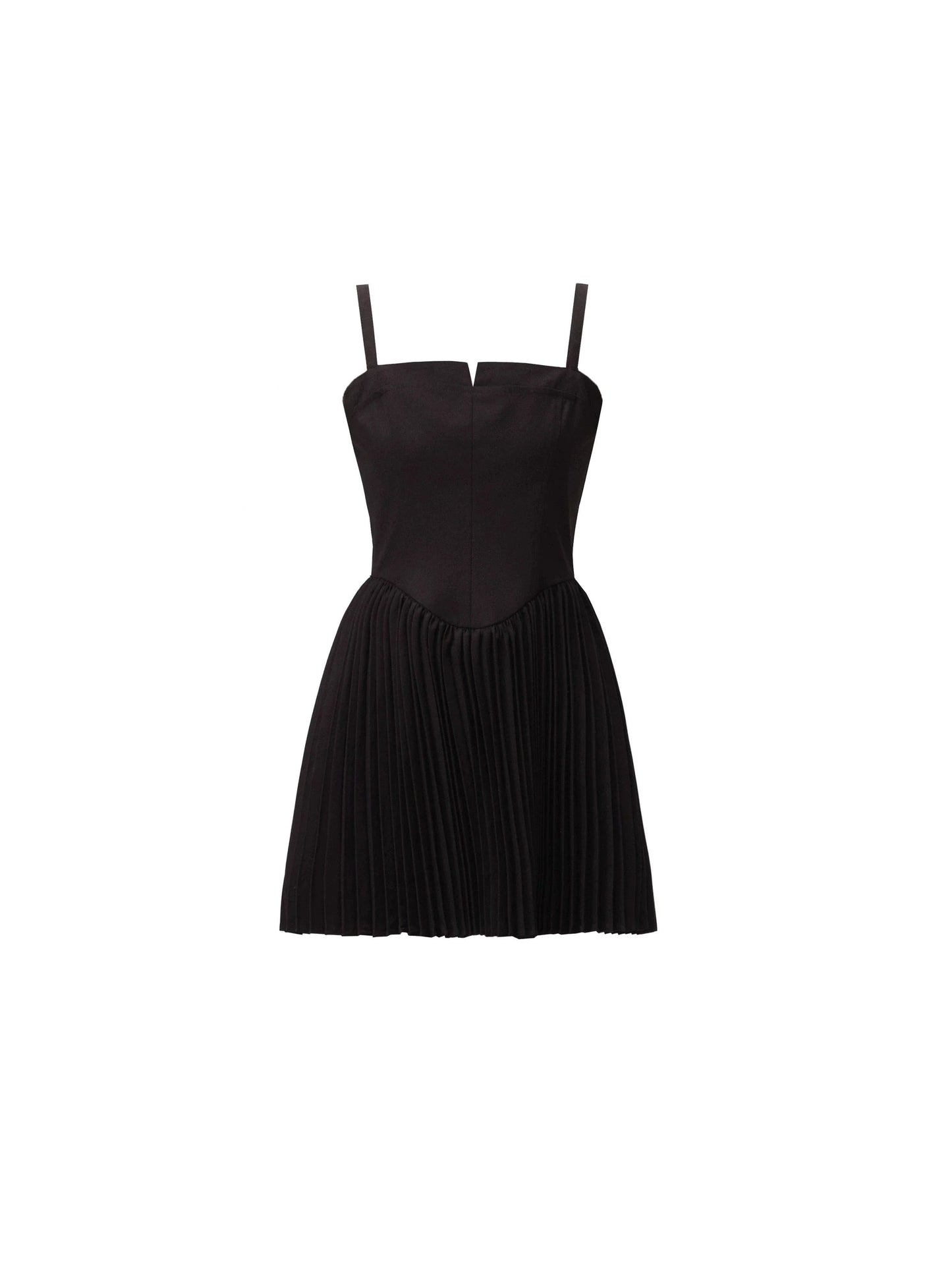 Black Pleated Mini Dress With Structured Bodice