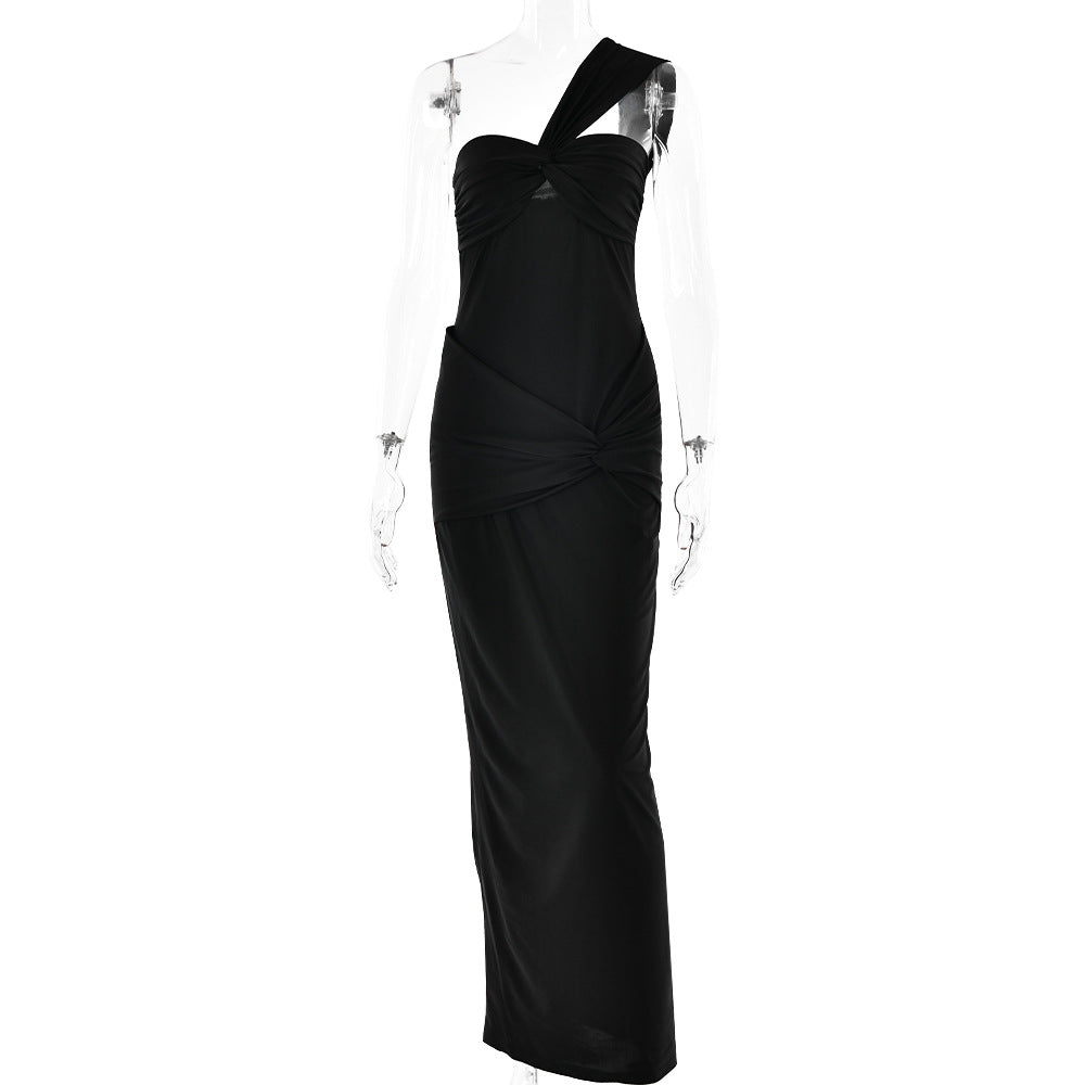 Spring Dress Tube Top Color Stitching Hip Slim Fit Maxi Dress