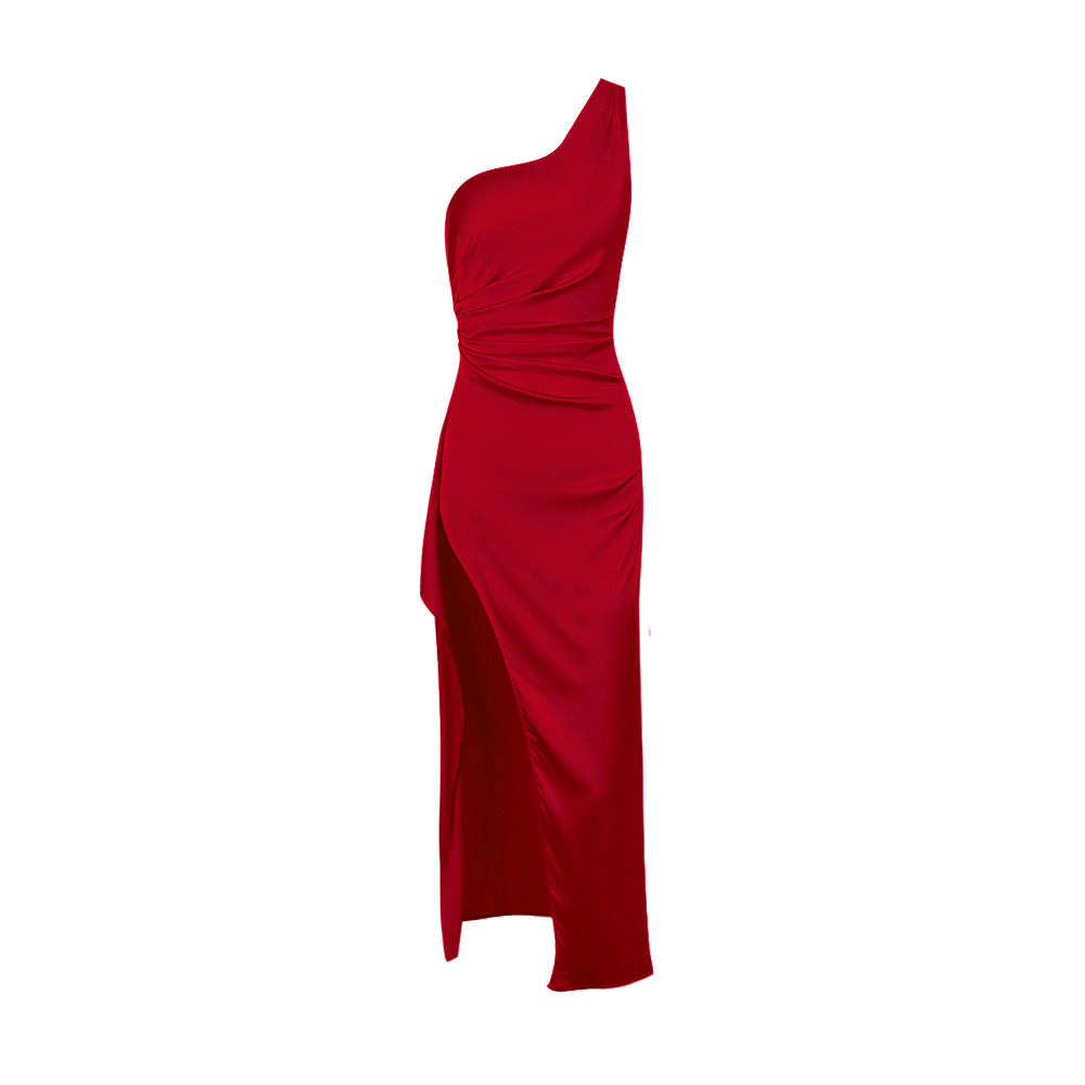 Clothing Dress One Shoulder Slim Fit Slit Maxi Dress Backless Dress Evening Dress