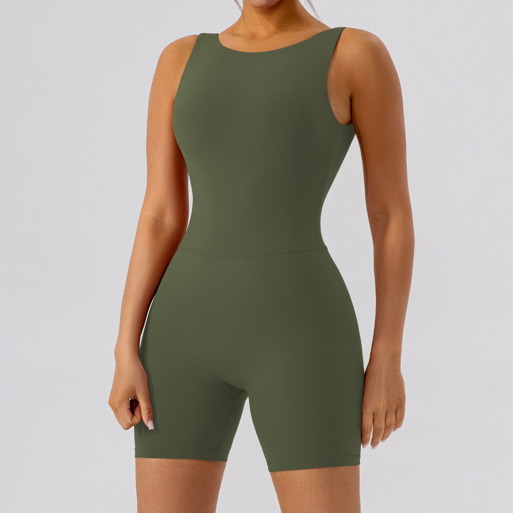 Nude Feel Hollow Out Cutout Out Beauty Back Yoga Jumpsuit Tight Sports Fitness Hip Lifting Jumpsuit Yoga Shorts