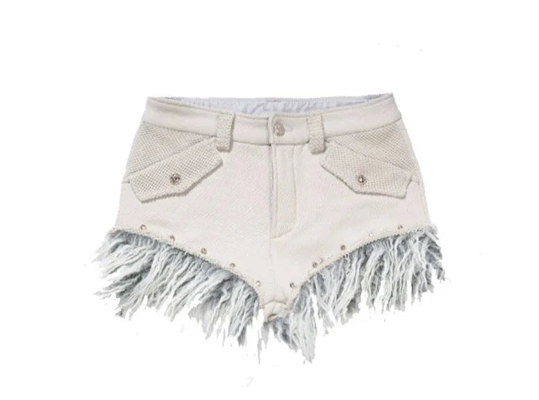 Ariadnaw Feather-trim Denim Shorts - Off-white ()