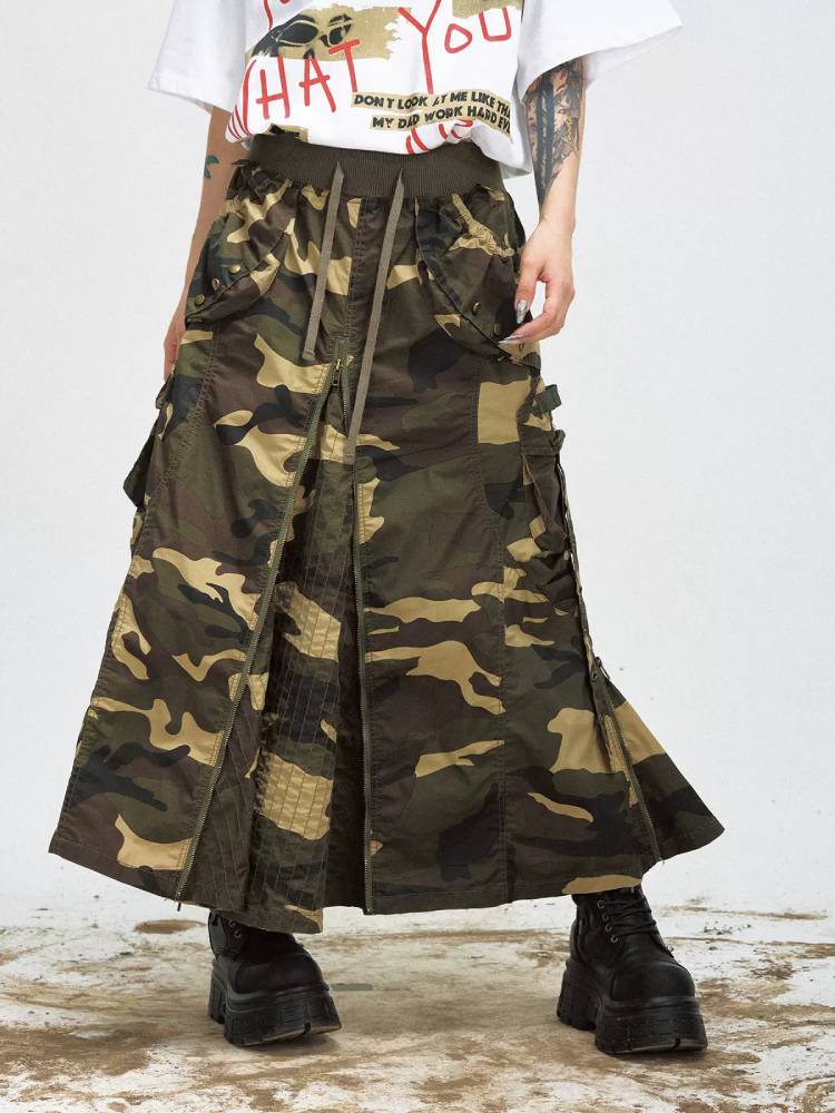 Camouflage Wide-leg Cargo Skirt
