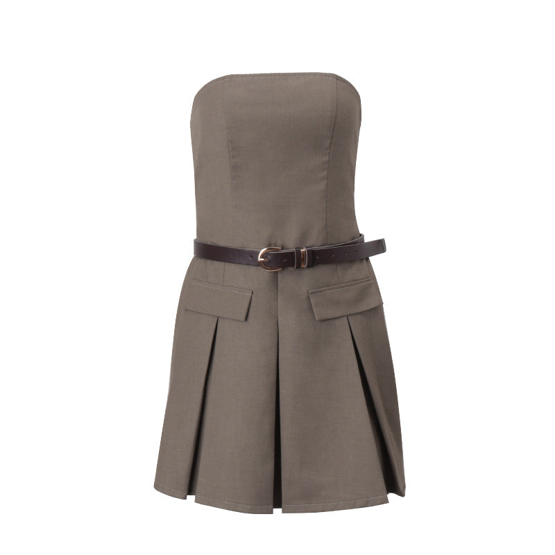 Clothing Autumn New Personality Street Retro Tube Top Slim Dress Pleated Skirt