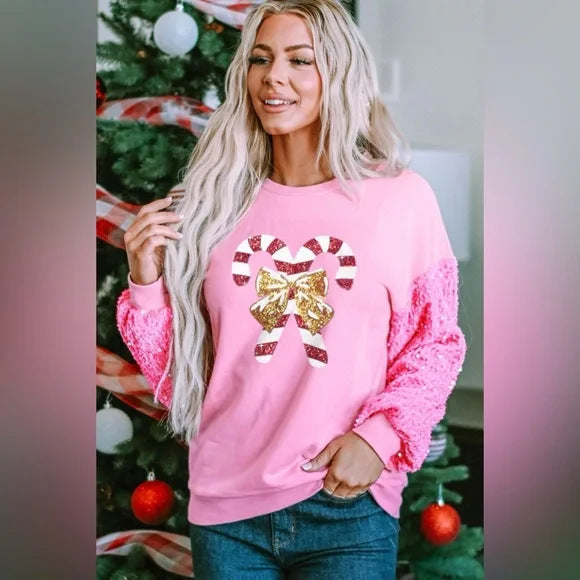Clothing Sweet Sequ Sleeve Top Christmas Long Sleeved Sweatshirt