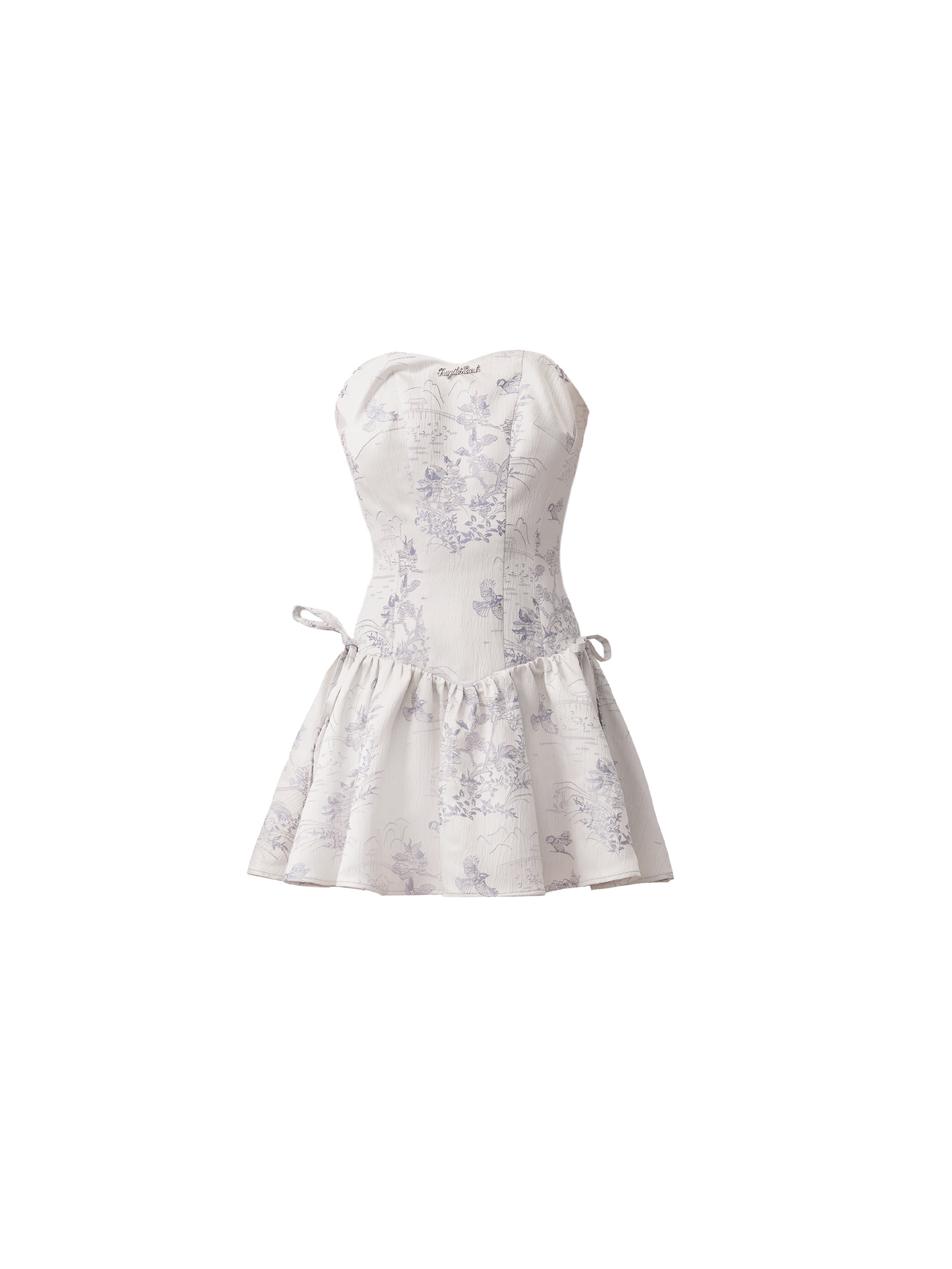 Enchanted Garden Strapless Mini Dress: Ivory Jacquard With Side Bow Details