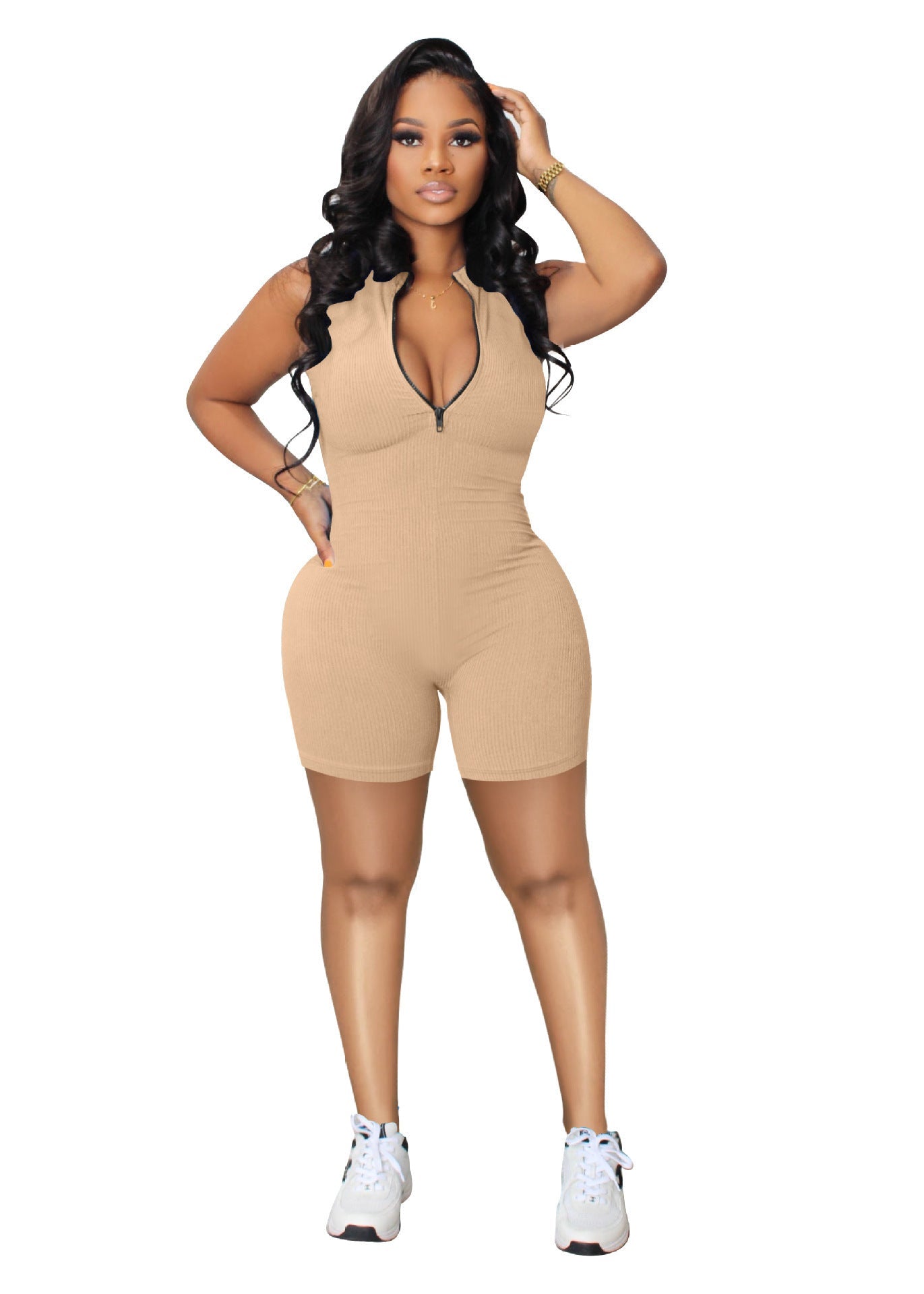 Multi Color Sports Zipper Sleeveless Jumpsuit