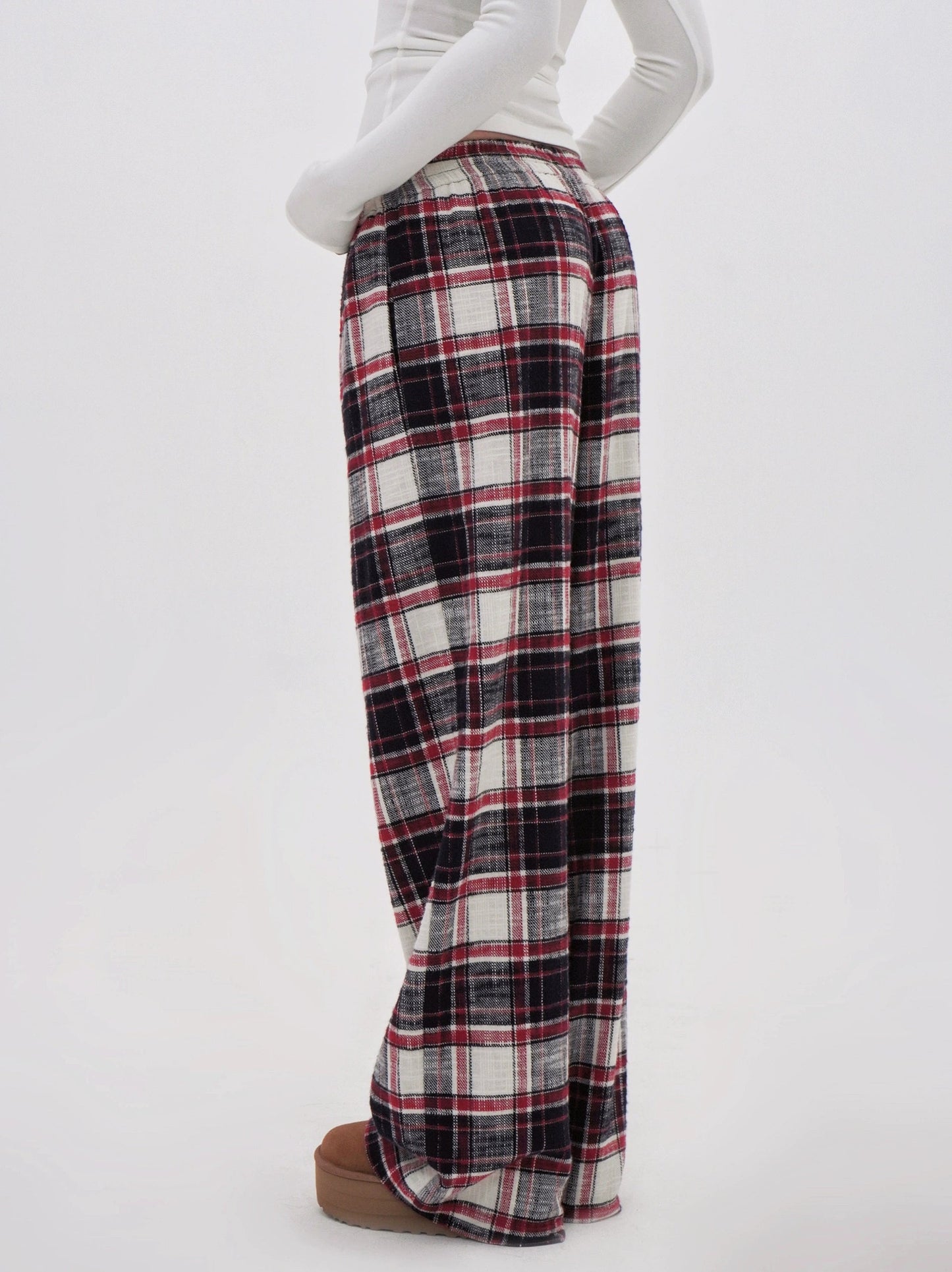 Red Plaid Wide-leg Floor-length Pants