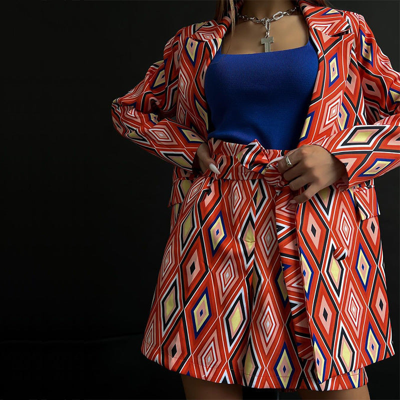 Autumn Clothing Printed Small Suit Shorts Set Two Piece Set