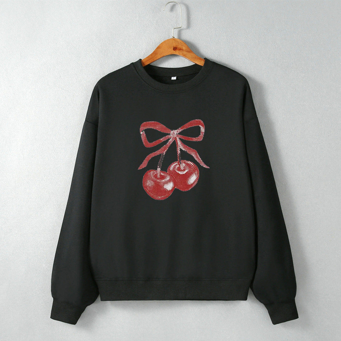 Street Hipster Bow Cherry Drop Shoulder Loose Long Sleeve Sweatershirt Autumn Winter Clothing