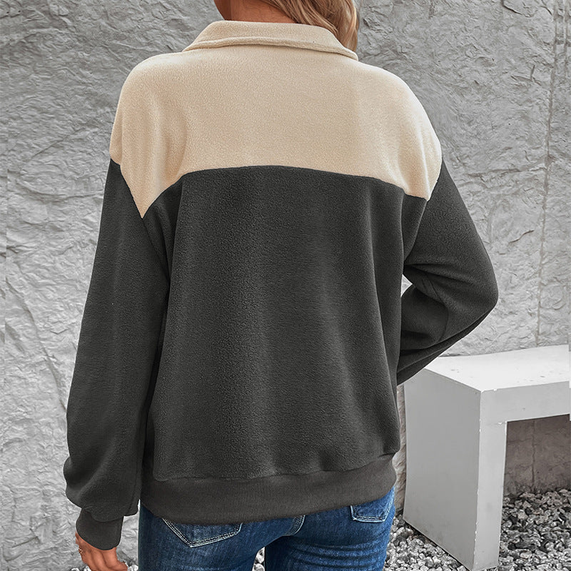 Autumn Winter Sweatshirt Stand Collar Long Sleeve Polar Fleece Multicolor Hoodie
