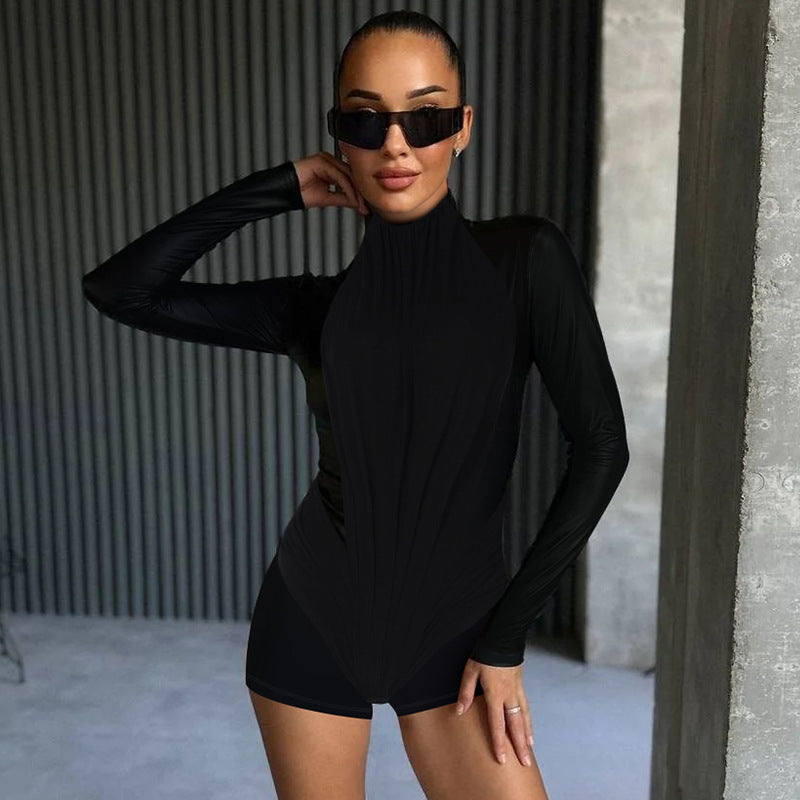 Clothing Winter Color Slim Zipper Long Sleeve Jumpsuit