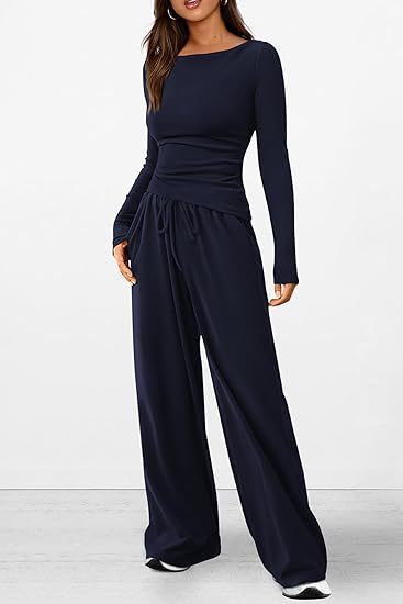 Autumn Suit Asymmetric Long Sleeve T Shirt Wide Leg Pants Wear Sportswear