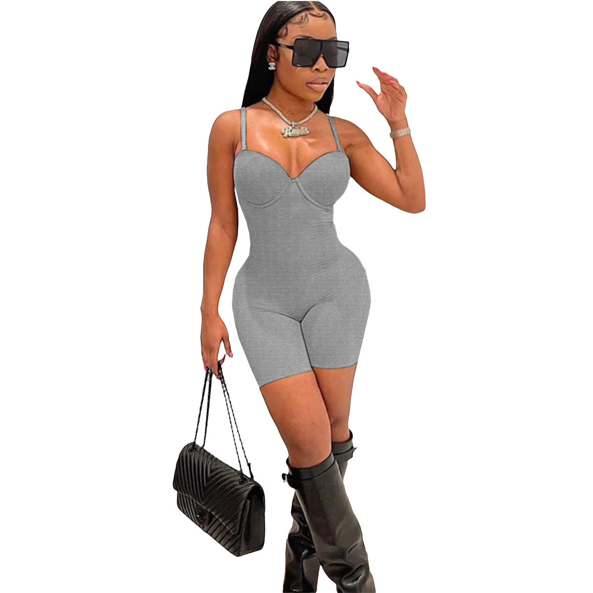 Summer Clothing New Low-cut Sling High Waist Figure Flattering Sheath Romper for Romper