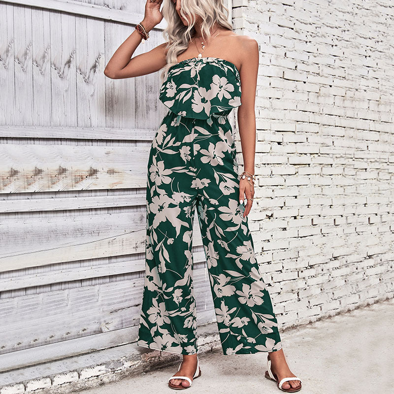 Summer Clothing Printed Tight Red Jumpsuit