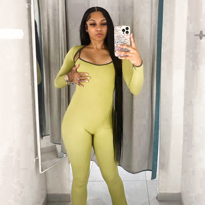 Wear Popular Square Collar Sleeveless Tight Top Jumpsuit