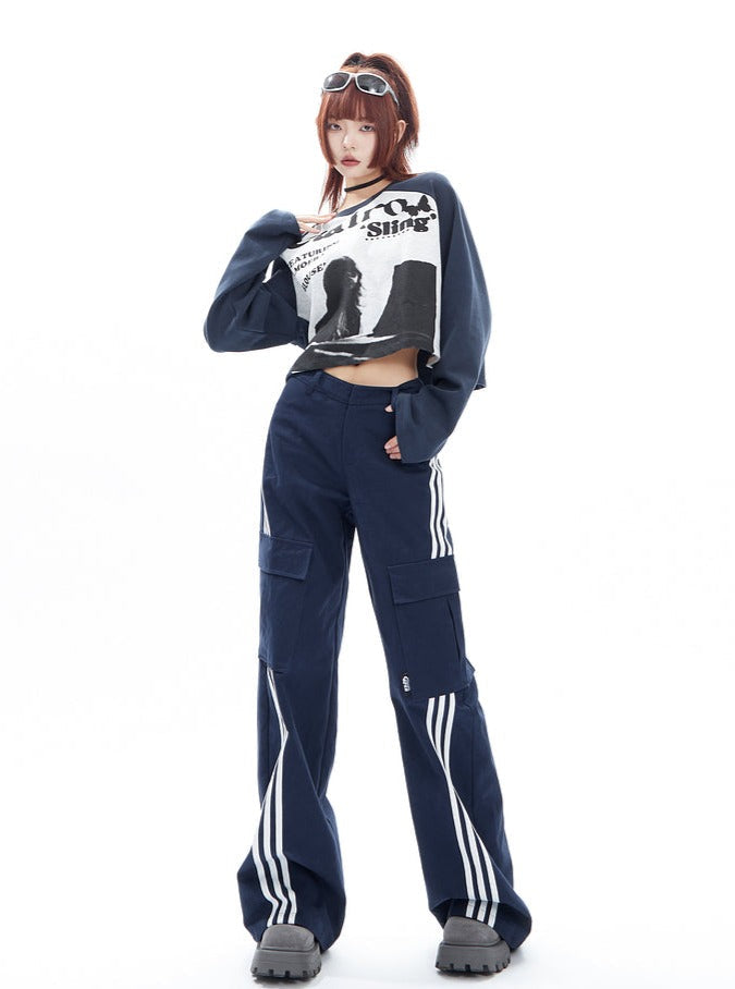 Brown Wide-leg Cargo Track Pants