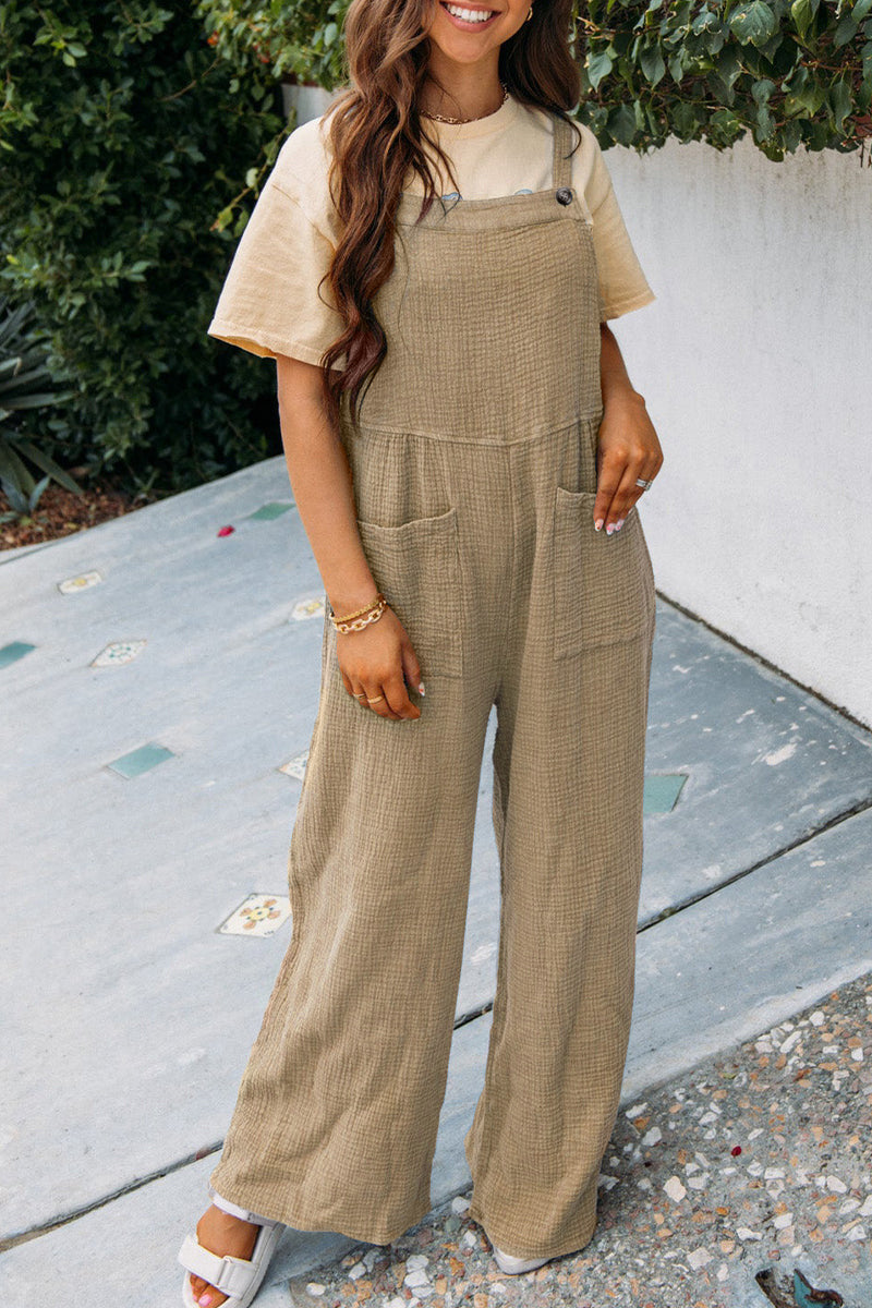 Summer Color Pocket Square Collar Loose Overalls